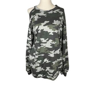 Awoo Camouflage One Open Shoulder Long Sleeve Top